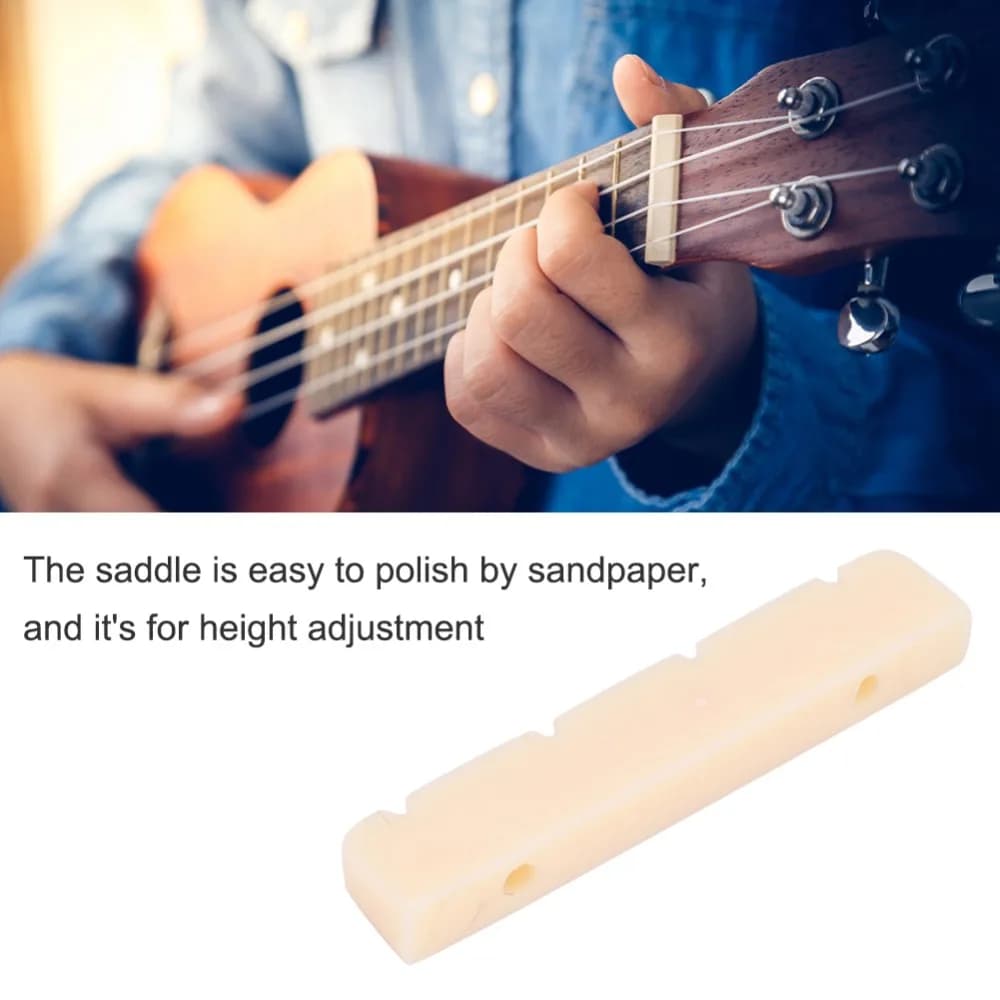 ​ Set di ponti per ukulele in palissandro ​ ​ Dado in plastica ​ Facile da installare ​ Dado del ponte in palissandro ​ ​ Sella regolabile in altezza