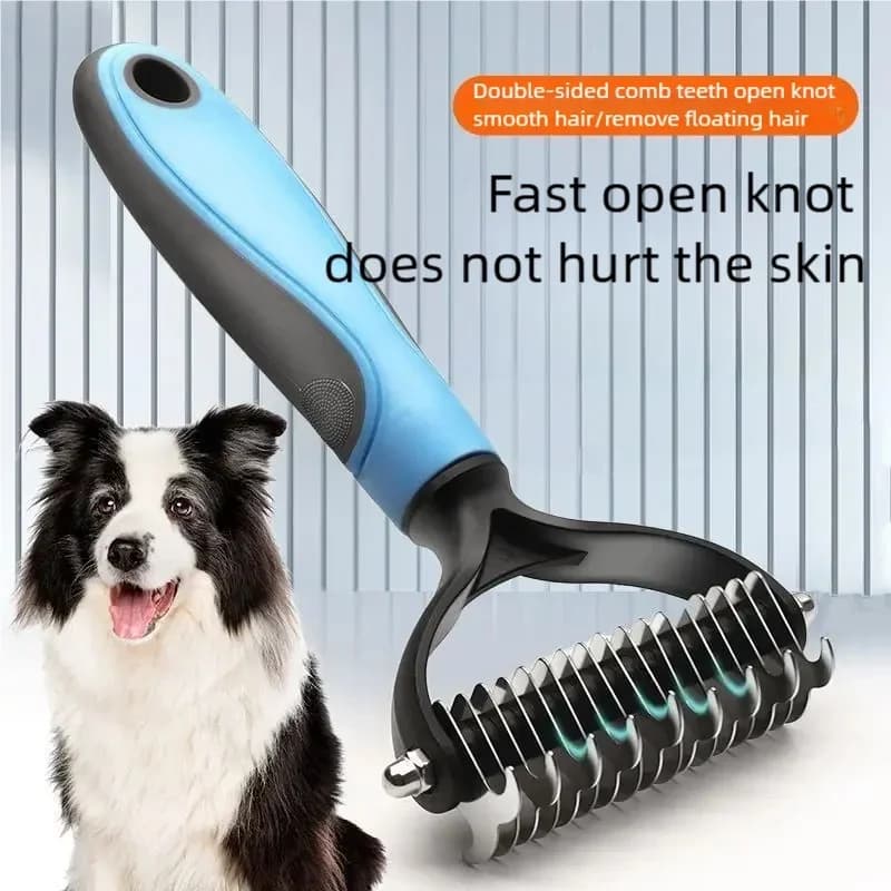 Spazzola professionale per la rimozione del pelo di animali domestici, pettine bifacciale in acciaio inossidabile per la toelettatura di cani e gatti.