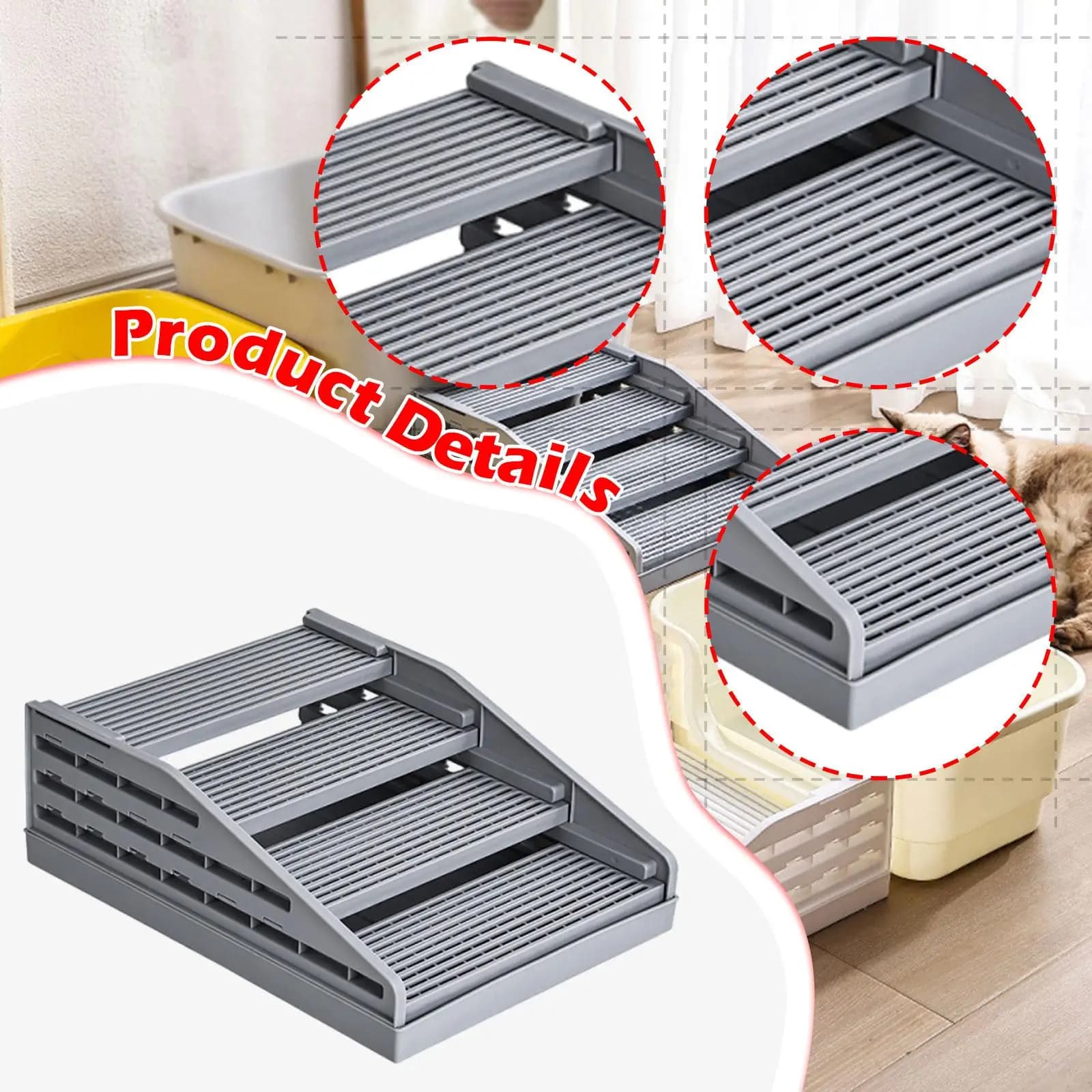 Rampa per Lettiera Gatti a 4 Gradini, Resistente in ABS, Portatile, Regolabile, a Doppio Strato, Antiscivolo per la Cura del Gatto