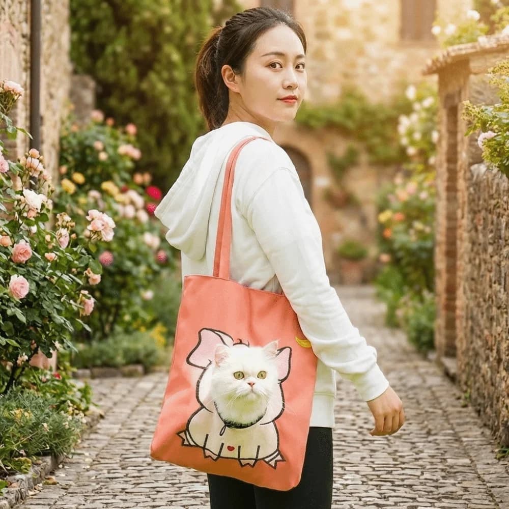Borsa Traspirante per Animali Domestici con Foro, Design Cartoonesco, Morbida Imbottitura, Borsa a Tracolla per Cuccioli e Gatti, Borsa da Trasporto per Gatti, per Passeggiate con Animali