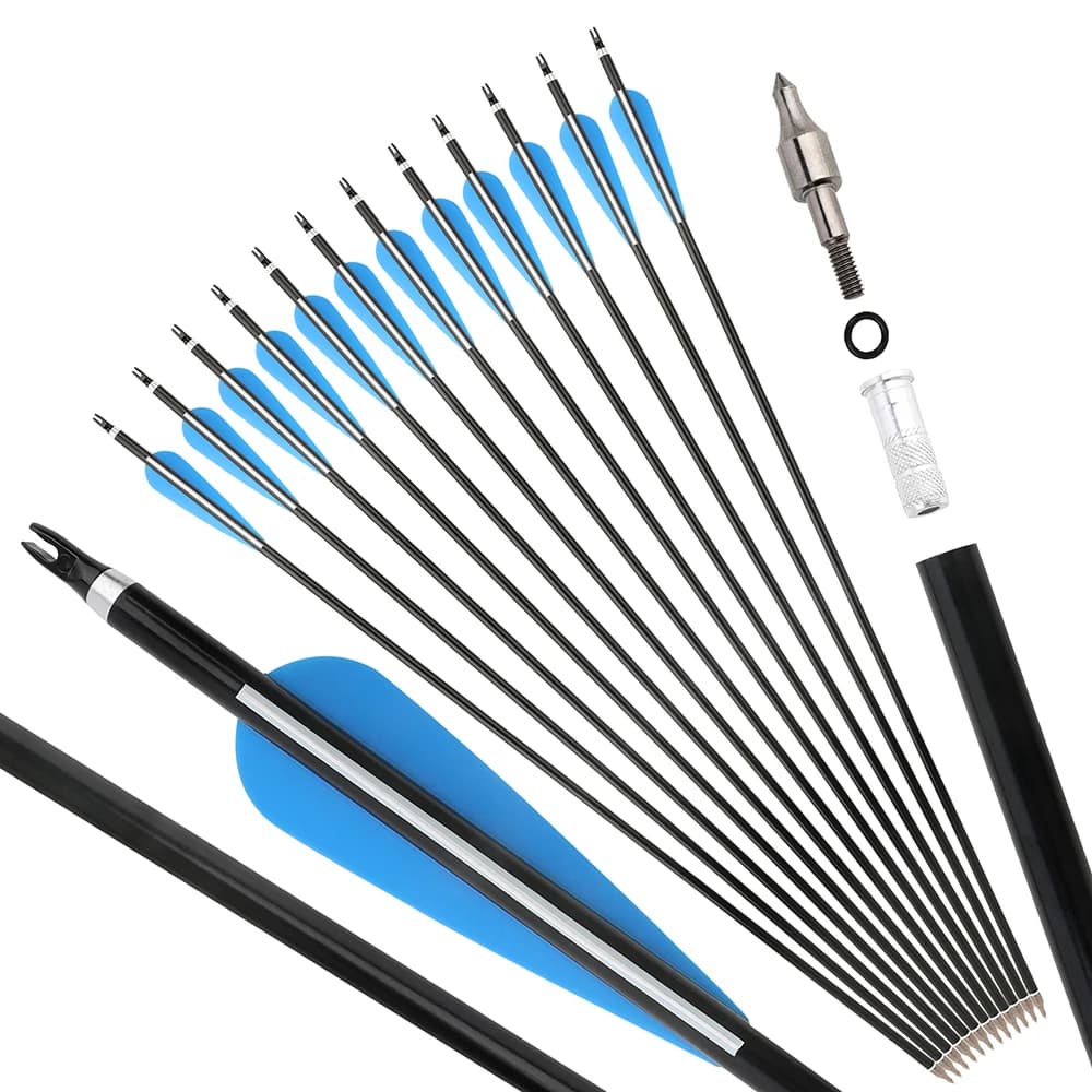 6/12 pezzi frecce in alluminio 4 pollici piuma di gomma colonna vertebrale 300 ID7.6mm freccia albero composto/arco ricurvo caccia tiro accessori