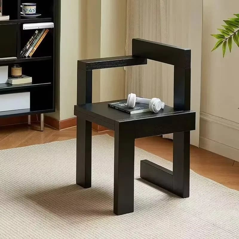 Medieval solid wood building block chair, Italian light luxury dining chair, black design mortise and tenon structure