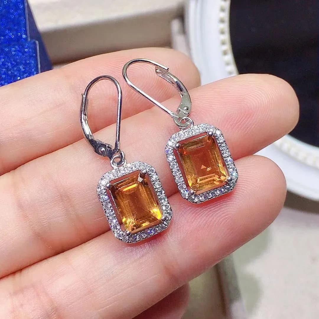 Orecchini a cerchio classici in citrino per la festa Totale 3ct 6mm * 8mm Orecchini in citrino naturale Prevengono le allergie Gioielli in argento 925 con pietre preziose