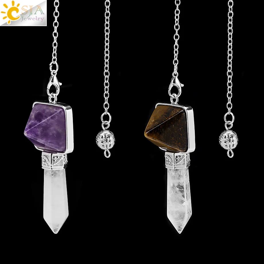 Pendolo di cristallo spirituale CSJA per la divinazione rabdomanzia pietra naturale prisma esagonale piramide pendoli pendoli gioielli H357