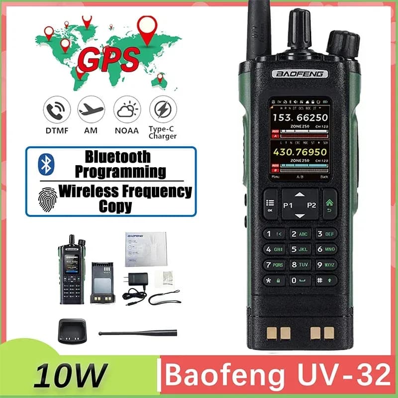 UV 32 Baofeng GPS Walkie Talkie 10W A Lungo Raggio Portatile Multi Band APP Frequenza di Copia Senza Fili USB-C Caricatore Aggiornato UV-25M Nuovo