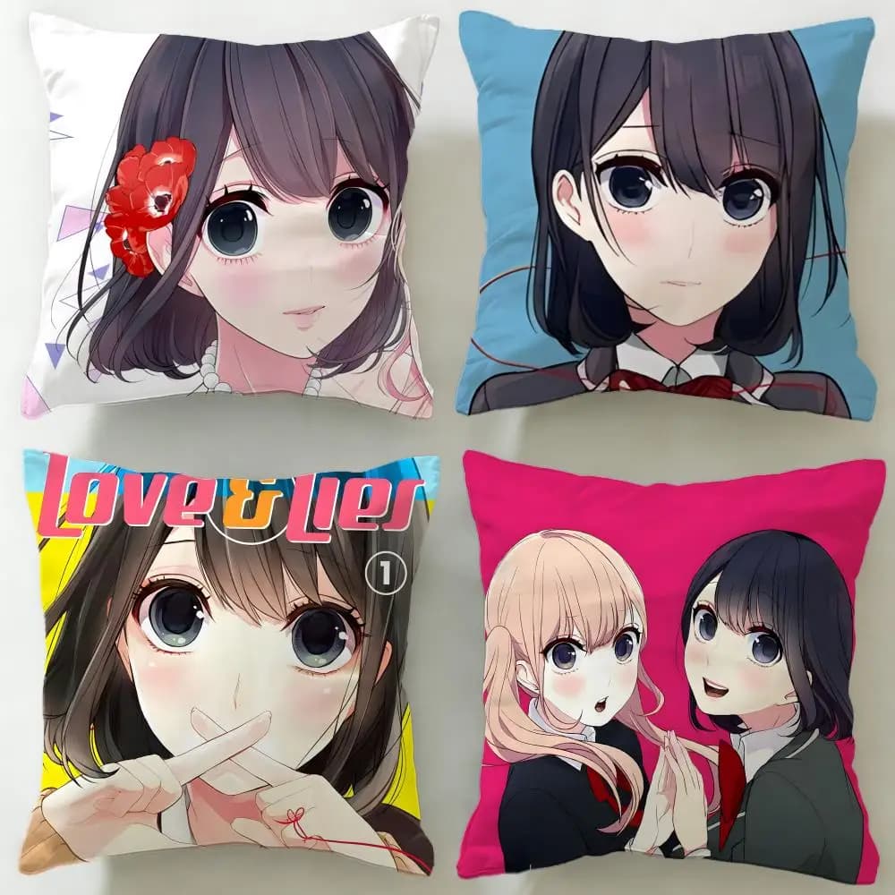 Fodera per cuscino con motivo anime romantico Love and Lies, morbida e facile da lavare – versatile per divano, letto, viaggi e ufficio