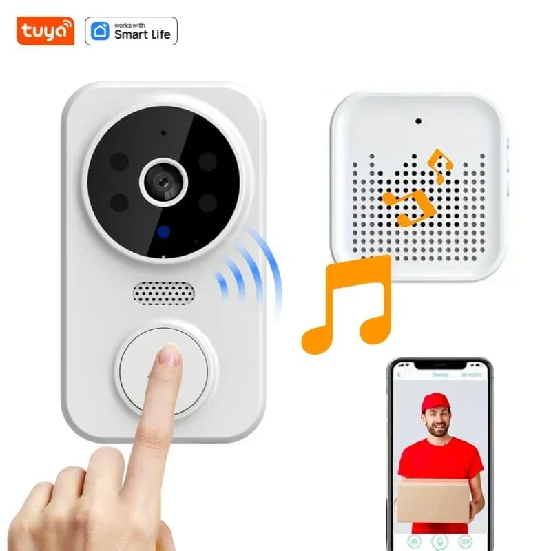 Campanello video Tuya Campanello wireless WiFi domestico Campanello visivo con telecamera per visione notturna a colori alimentata a batteria ricaricabile