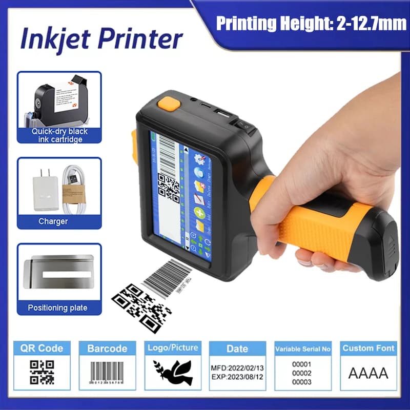 Stampante a getto d'inchiostro portatile portatile con data di scadenza, codice data, logo, data di scadenza, etichetta, cartone in plastica, con cartuccia d'inchiostro
