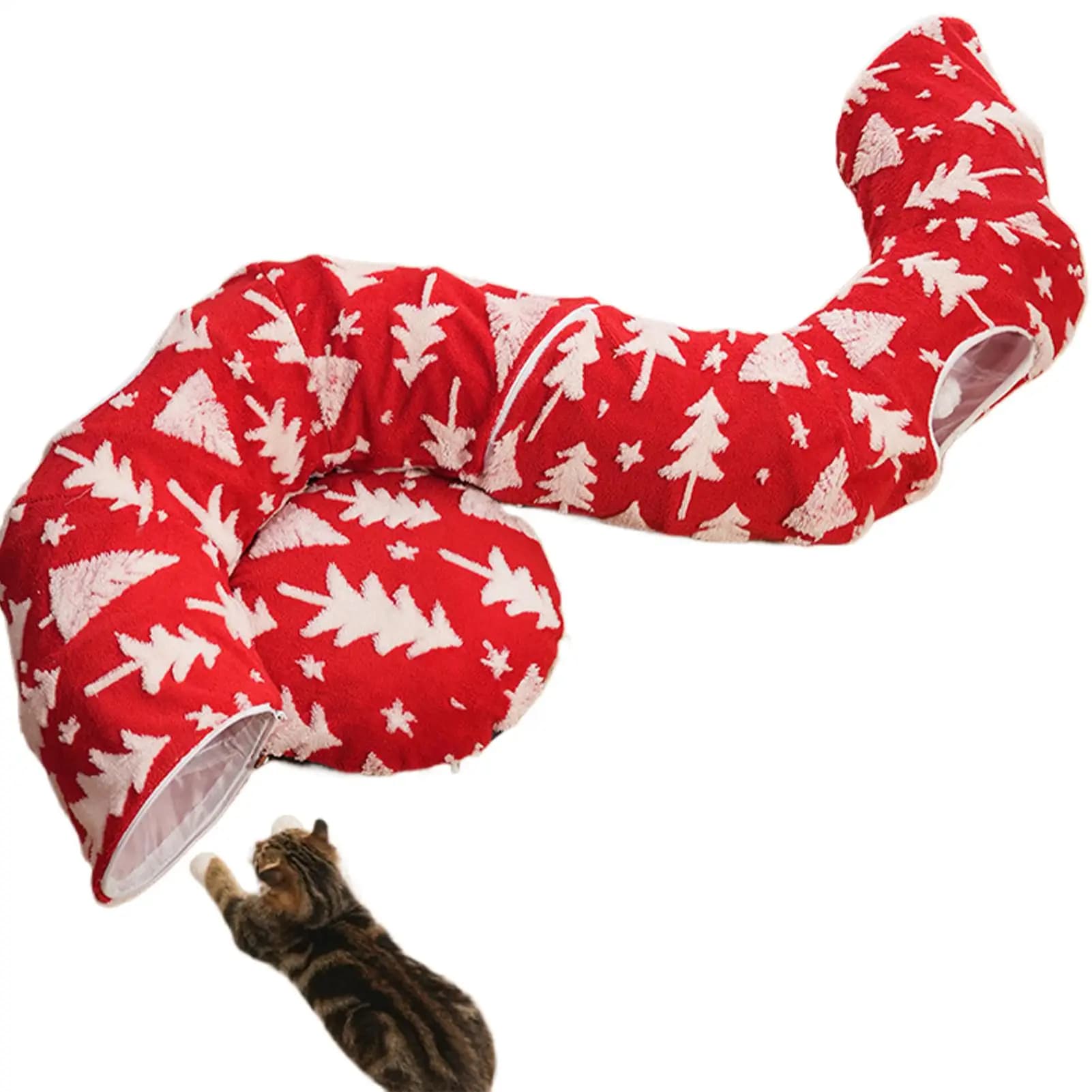 Cat Circle Tunnel Washable Detachable Foldable Christmas Tree Skirt Indoor Cat Donut Bed For Resting Daily Play Sleeping Pet