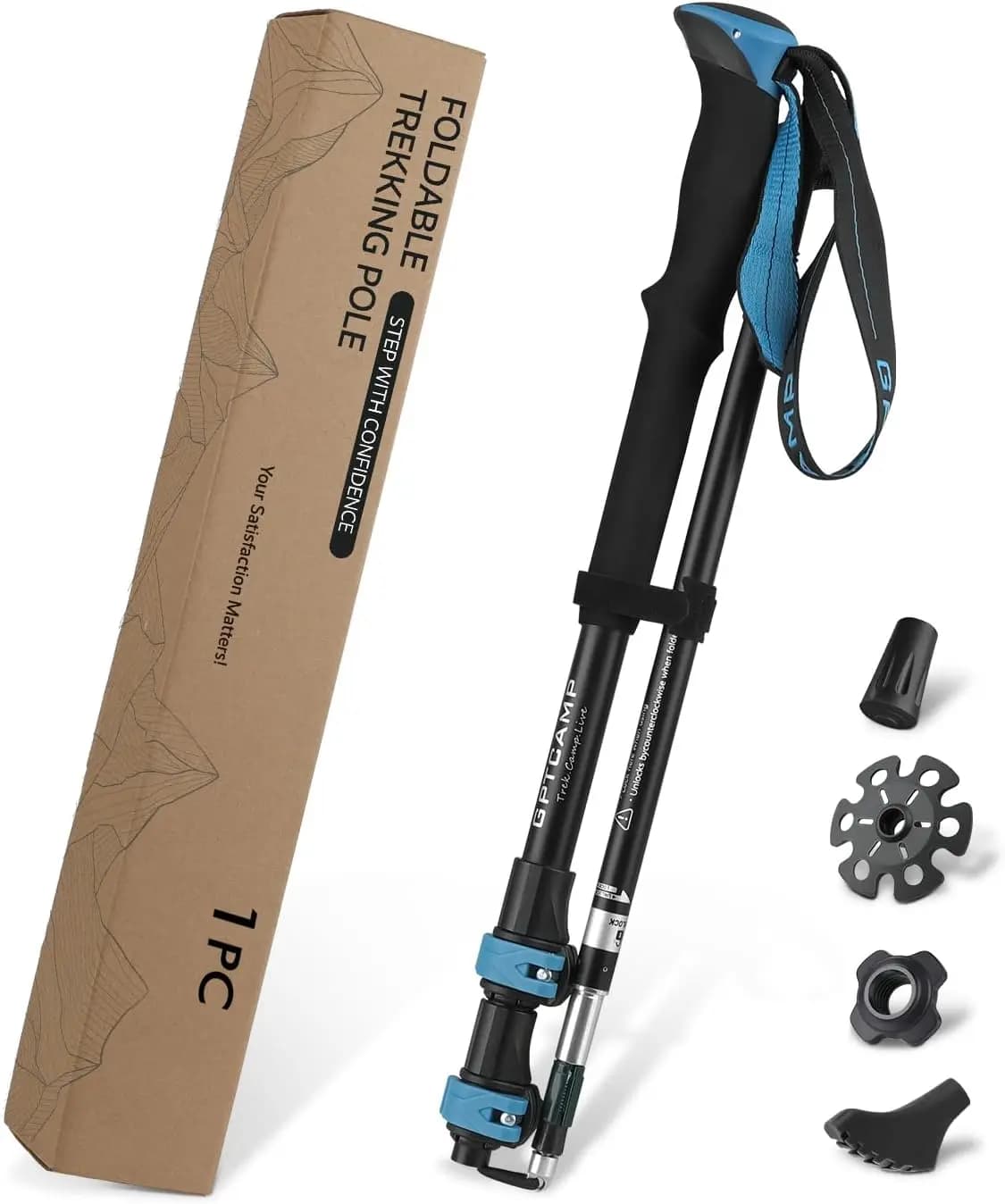 Collapsible Hiking Sticks,Lightweight Folding Trekking Poles,Adjustable Travel Walking Poles with EVA Foam Grip for Men & Women,Single Pole or Pair Available, Blue