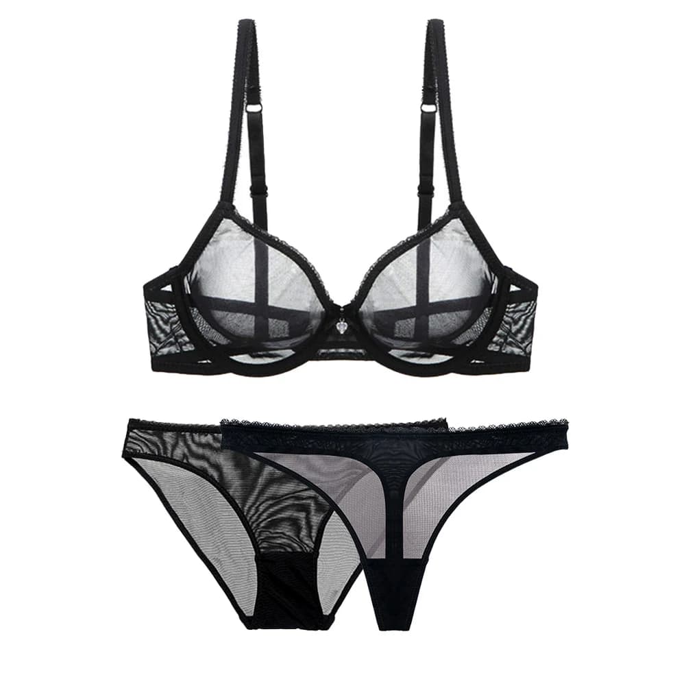 Set di biancheria intima per reggiseno trasparente in rete da donna reggiseno sfoderato trasparente 2 mutandine plus size set di biancheria per donna