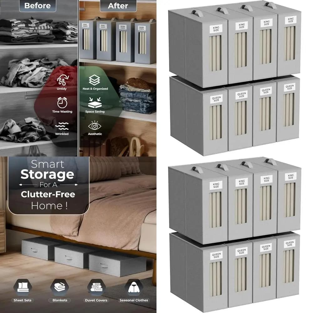 Set of 8 Organizers for Fabric Sheets Resistant with Handles, Labels and Windows for the Organization of Sheets, Clothes and Linen in the Guardaroba
