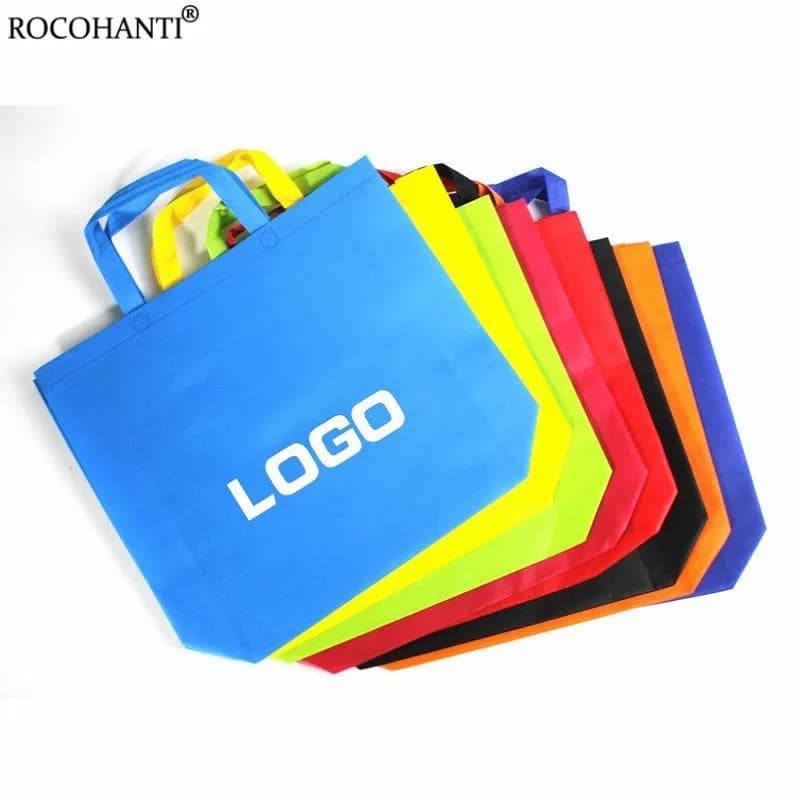 100x LOGO personalizzato Eco riutilizzabile pieghevole borsa regalo in tessuto non tessuto borsa per la spesa in tessuto non tessuto con manico per generi alimentari del supermercato