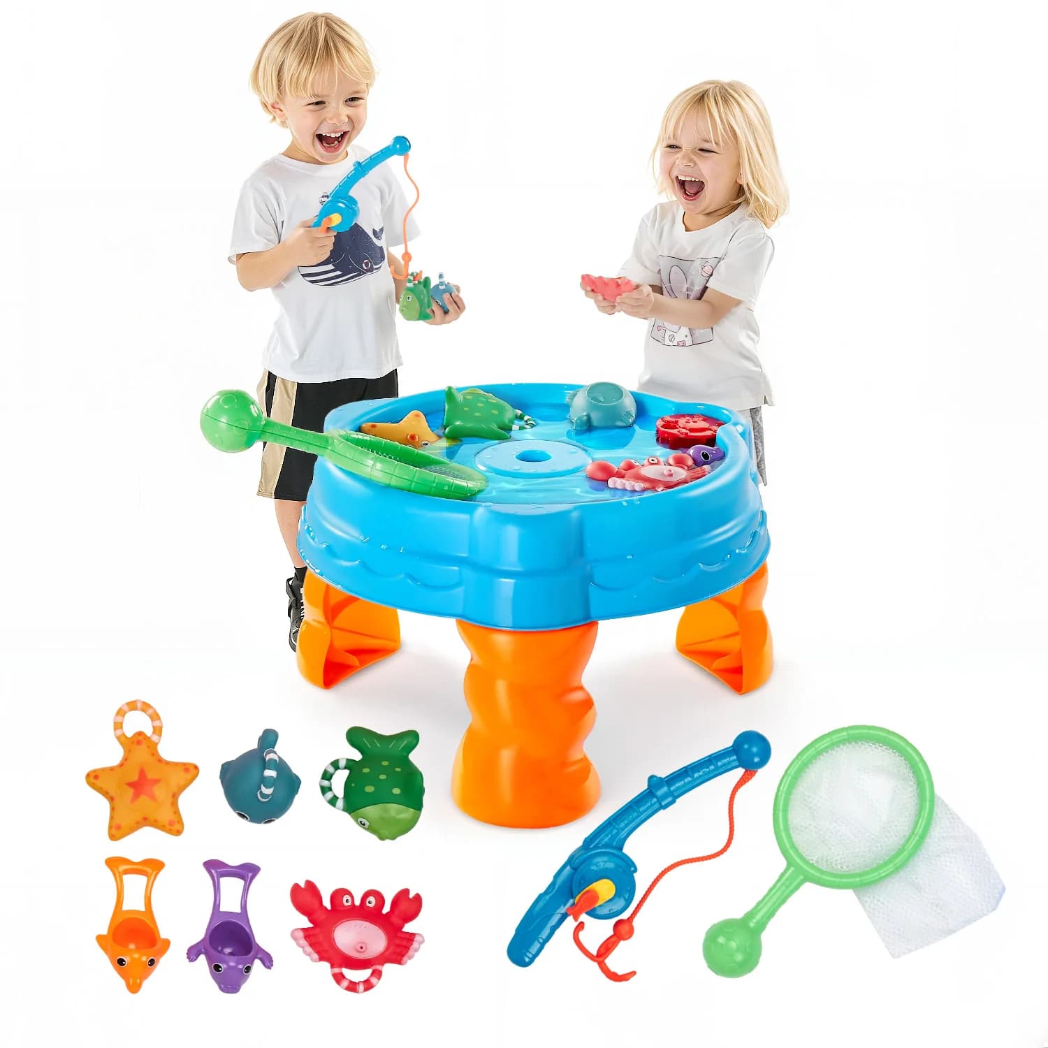VEVOR Tavolo da Gioco per Sabbia Acqua con 9 Accessori Giocattolo, Tavolo d'Acqua per Bambini Piccoli per Attività Sensoriali con Set di Giochi di Pesca, Sicuro e Durevole, Facile da Pulire, Blu