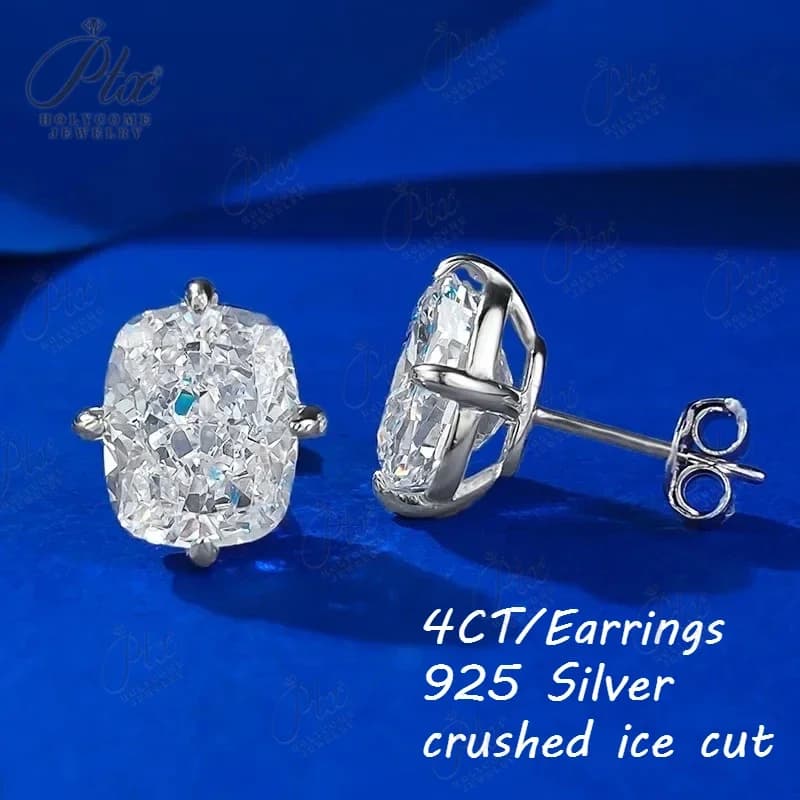 Top Daily Wear 4CT Orecchino con diamante ad alto tenore di carbonio Orecchini in vero argento 925 al 100% con taglio di ghiaccio tritato per donna Alla moda