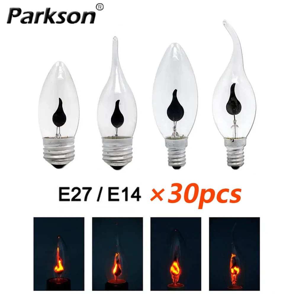 30 pz Retro LED Edison Lampada Lampadina E27 E14 AC 220 V 230 V 3 W Vintage Fiamma LED Candel Lampadina Luci Punta Coda Per Interni Deora illuminazione
