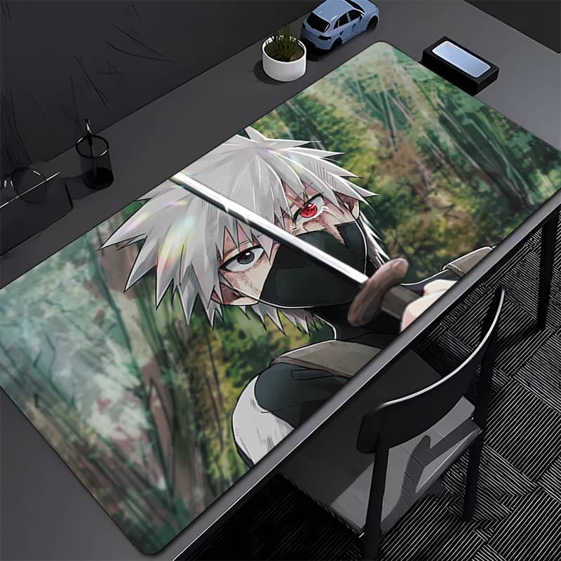 Tappetino per mouse da ufficio Naruto Kakashi Hatake, accessori da gioco di grandi dimensioni, tappetino per tastiera in gomma con bordo bloccabile, tappetino per scrivania 90x40 cm, tappetino per mouse per laptop