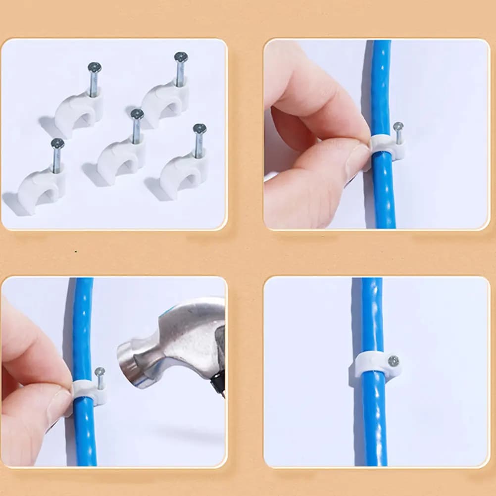 400 Pezzi Clip per Cavi in Acciaio Bianco, Clip per Gestione Cavi di Varie Dimensioni per Organizzazione Cavi a Parete in Casa e Ufficio, Telefono