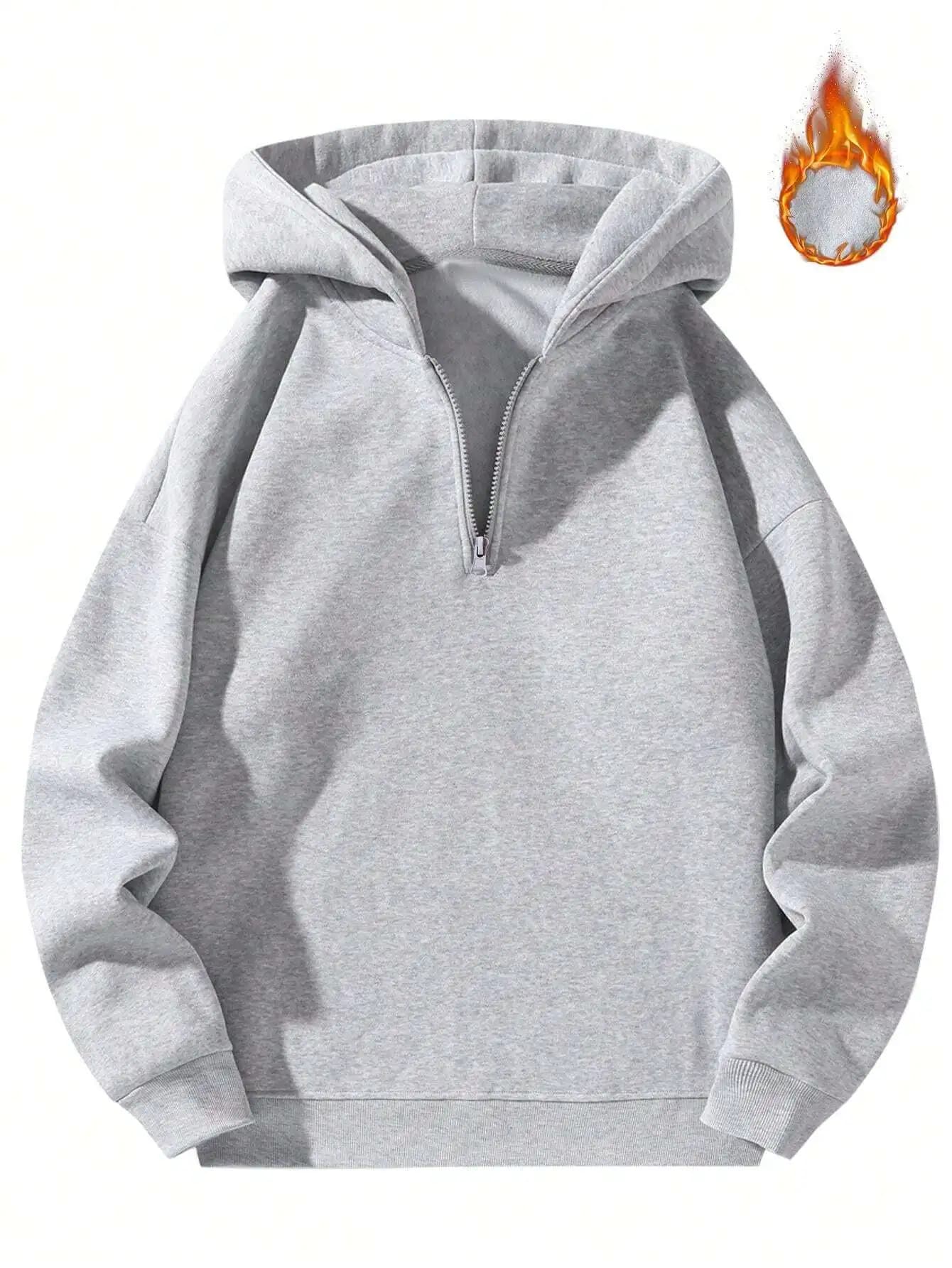 Felpa con Cappuccio e Mezza Zip Grigia per Uomo, per Uso Casual e Sportivo