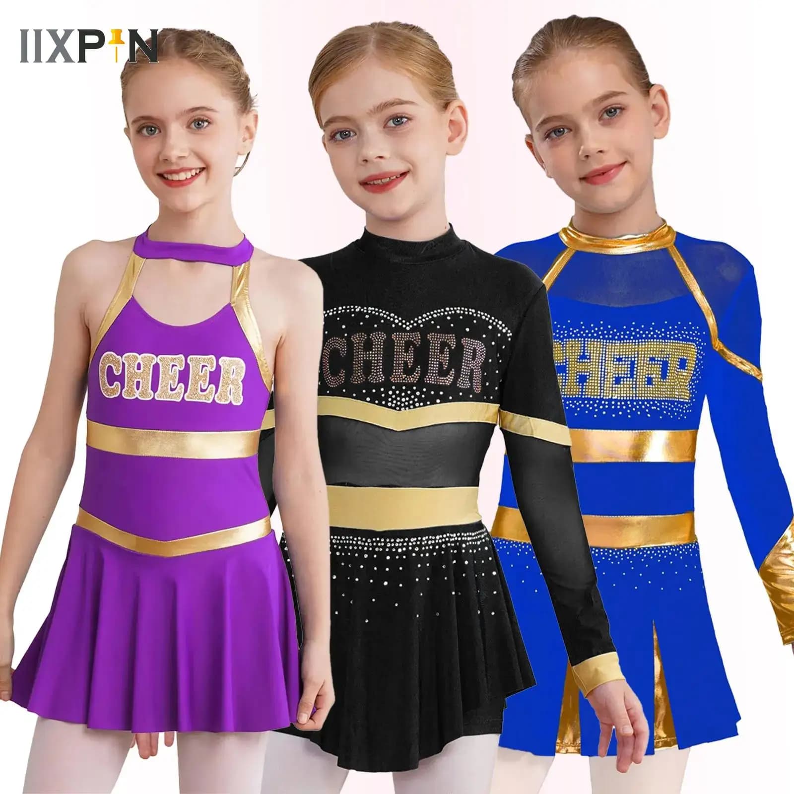 Costume da cheerleader per ragazze adolescenti Abito plissettato da cheerleader Uniforme cosplay da allegria per la festa di ballo di spettacoli teatrali scolastiche
