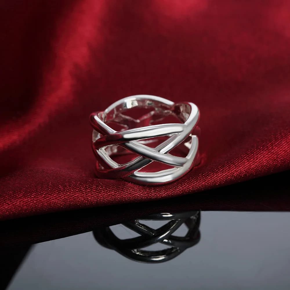 Hot fine designer 925 Sterling Silver Cross fishing net Rings for Women Men Size 6 7 8 9 10 Fashion party Wedding Jewelry gifts