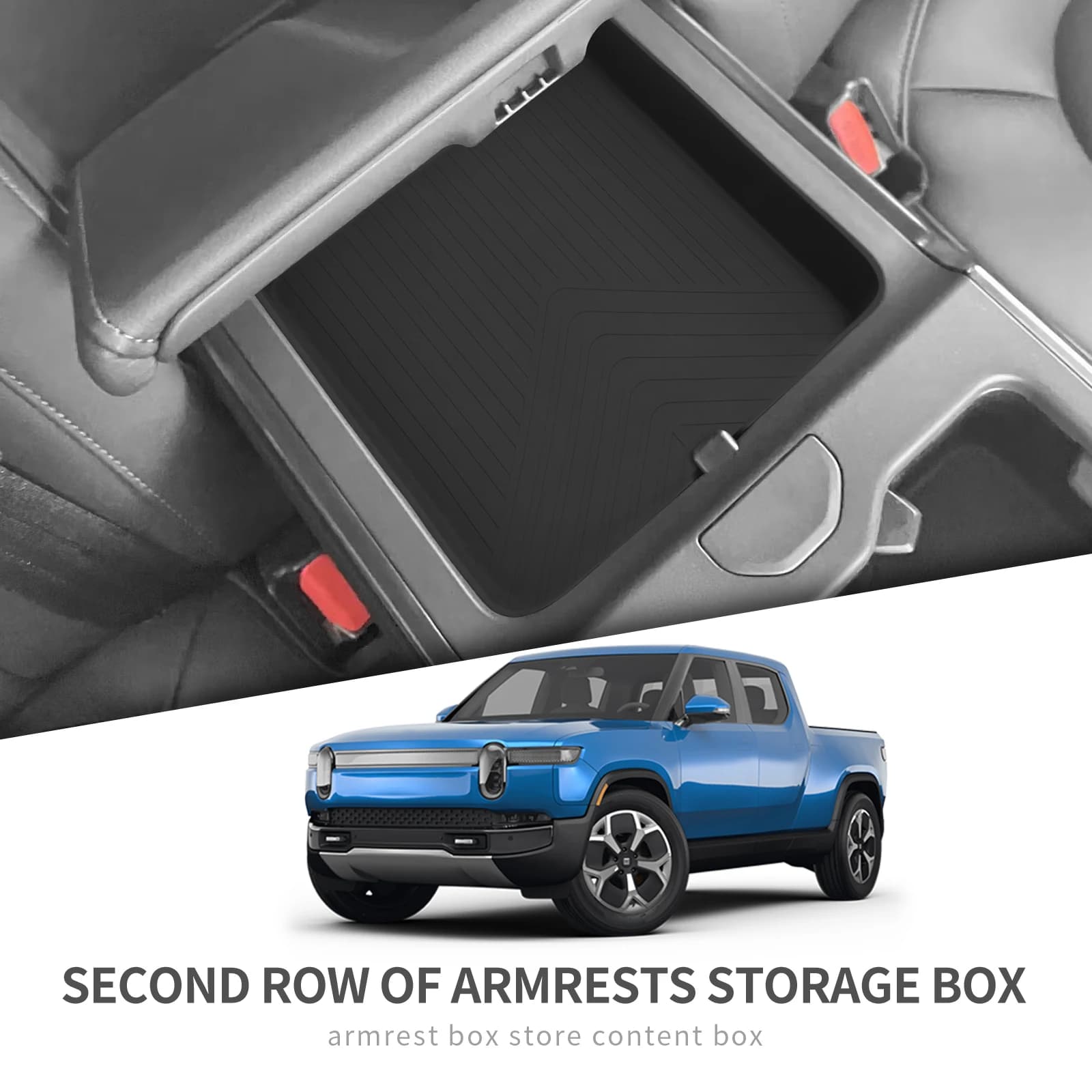 Per RIVIAN R1T R1S Secone Row Scatola portaoggetti bracciolo Vassoio per auto in silicone Organizzazione Riordino Accessori auto Nero
