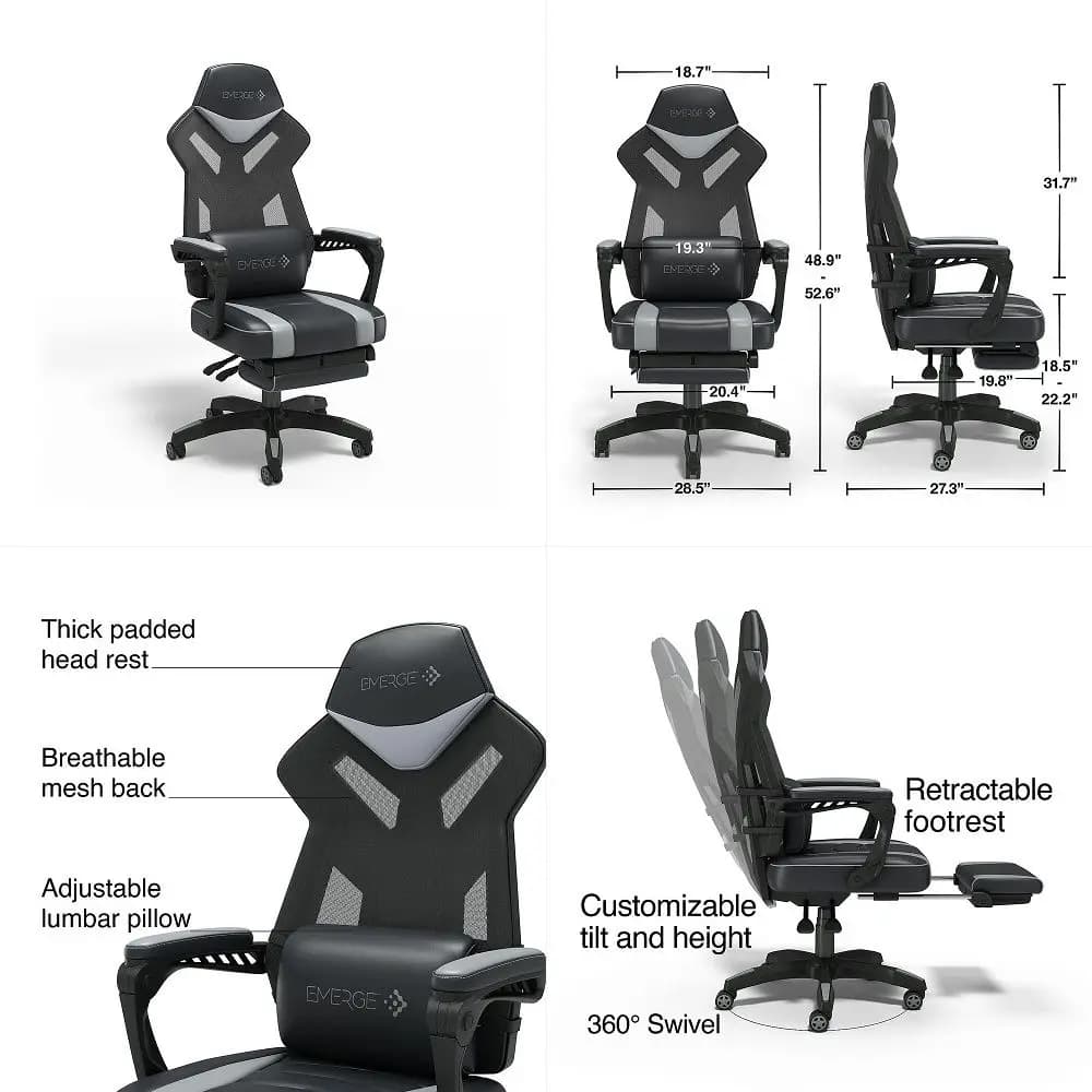 Big and Tall Gaming Chair 400lbs Heavy Duty Office Chair with Foot Rest amp Ergonomic Pocket Spring Lumbar Support, High Back 3