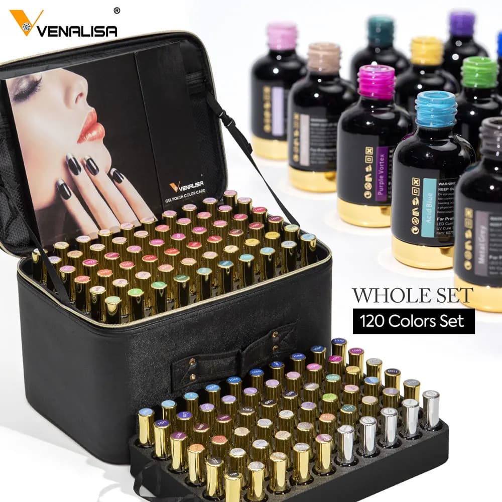 120 pz * 12 ml VENALISA Gel Vernice Set Intero Nail Salon Utilizzato Kit di Smalto Gel Tavolozza di Colori di Lusso Brillante Glitter Stellato Soak Off