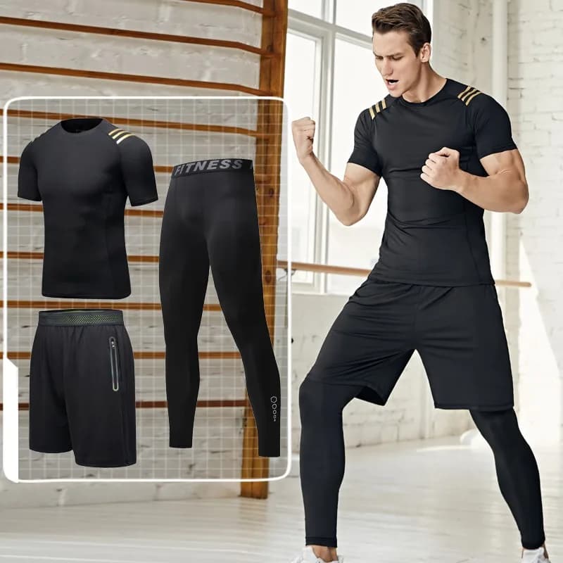 Men sports clothing set in 3 pieces Short sleeve shorts Training pants Breathable fitness clothing that absorbs sweat for basketball race