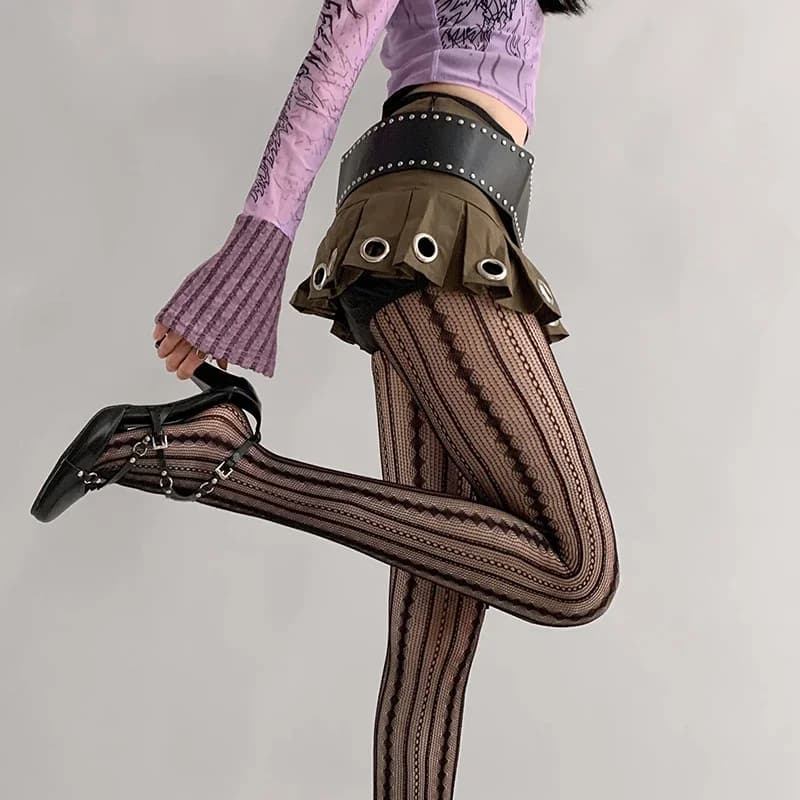 Lolita women's socks, sexy mesh pantyhose with geometric stripes, lace mesh socks, seamless gothic leggings
