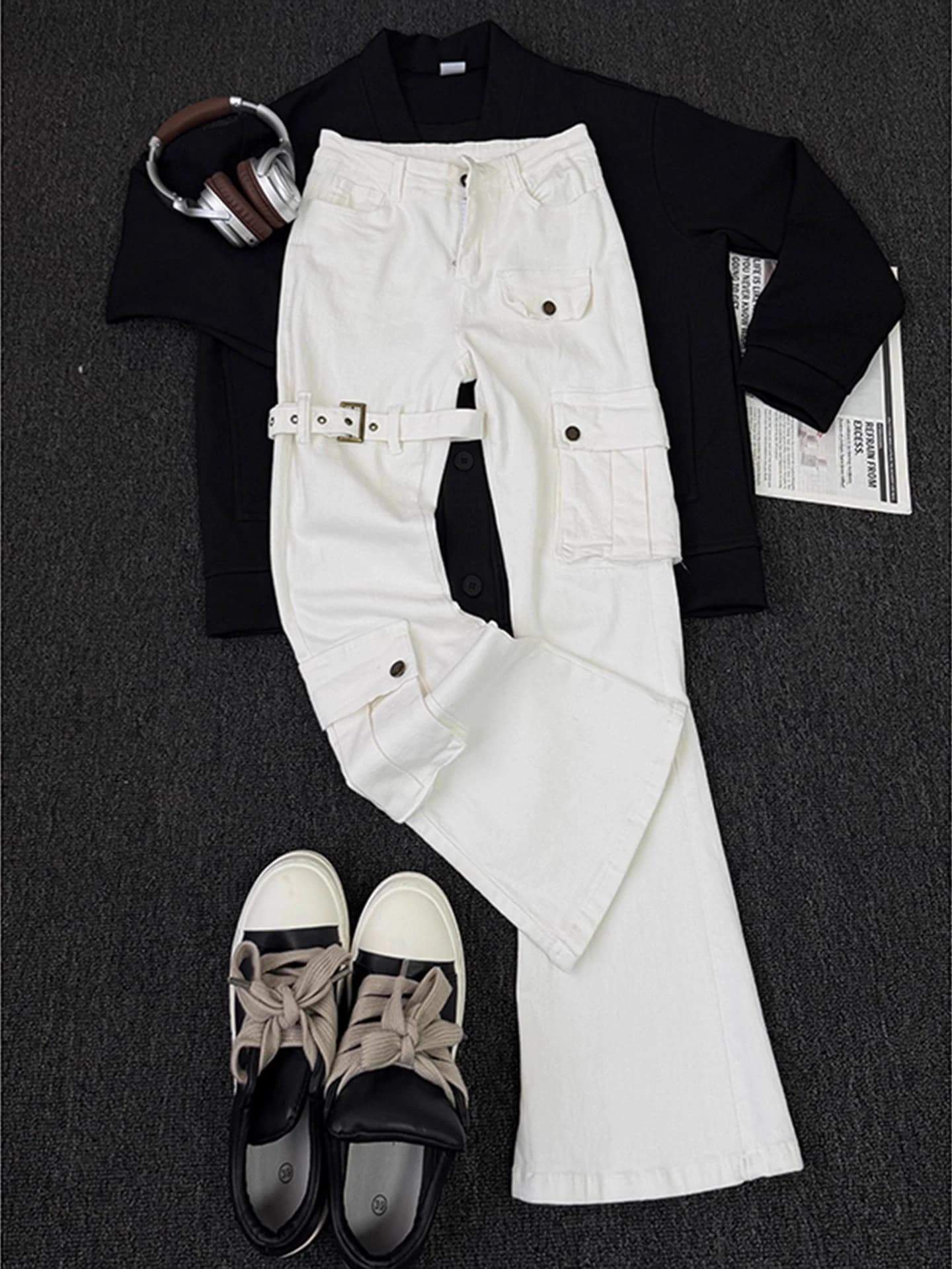Jeans da Uomo Bianchi con Cintura, Pantaloni da Lavoro, Stile High Street, Gamba Dritta, Elasticizzati, Slim Fit, Casual