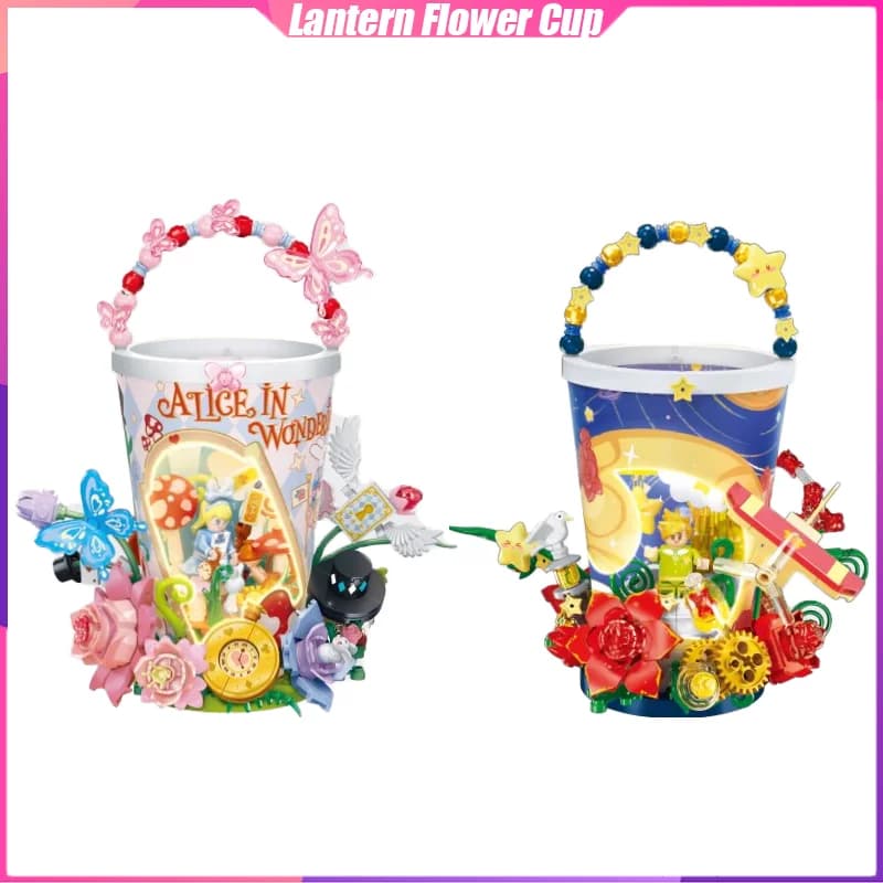 Fiabe Building Blocks Lanterna Tazza di fiori Decorazione da tavolo Puzzle Modello di assemblaggio Giocattoli Regali di compleanno per ragazzi e ragazze