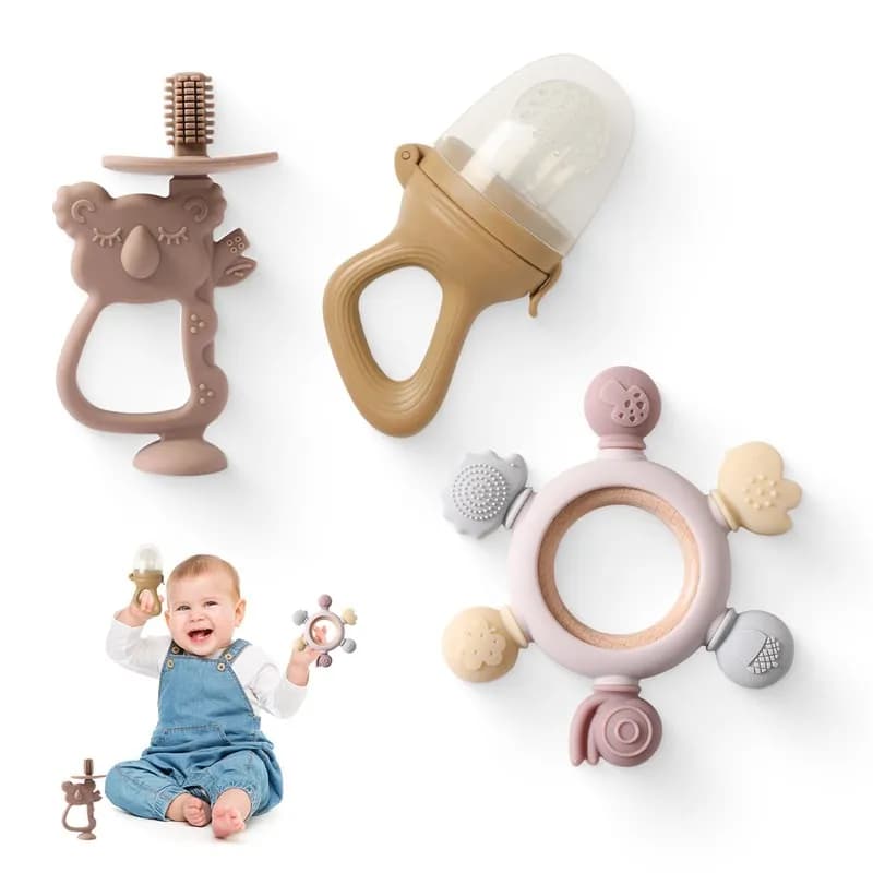 1Set Del Bambino Del Silicone Koala Formazione Spazzolino Da Denti BPA Libero Anello di Dentizione In Legno Da Masticare Sicuro Neonato Massaggiagengive Giocattoli Per Il Regalo Dei Bambini