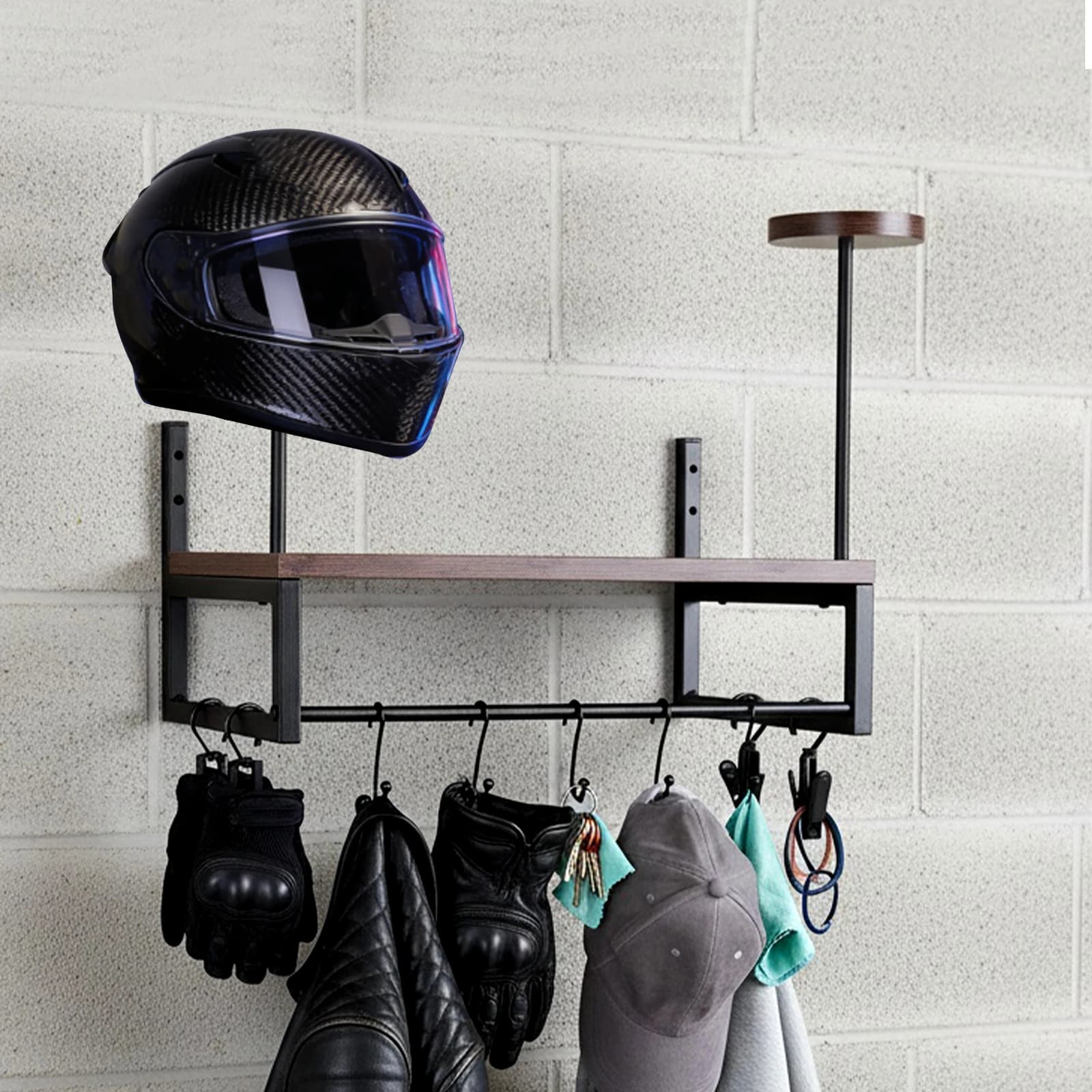 Supporto da Parete per Casco Moto, Porta Casco Multifunzione, Espositore per Giacche e Guanti da Moto