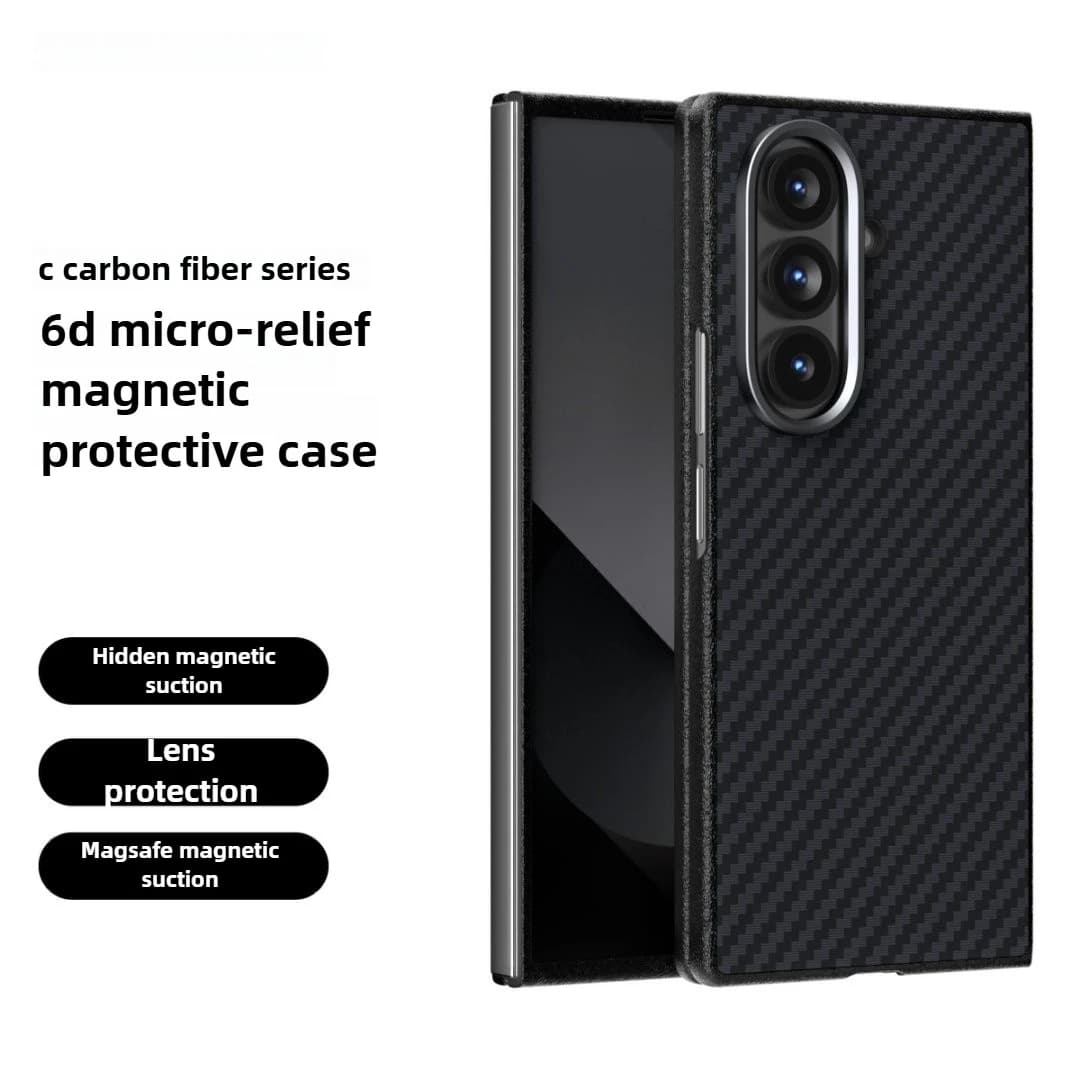Custodia magnetica per telefono Kevlar Magsafe per SamsungGalaxy Z Fold7 Z Fold6 Z Fold5 Custodia per telefono in rilievo 6D con ricarica wireless in fibra di carbonio