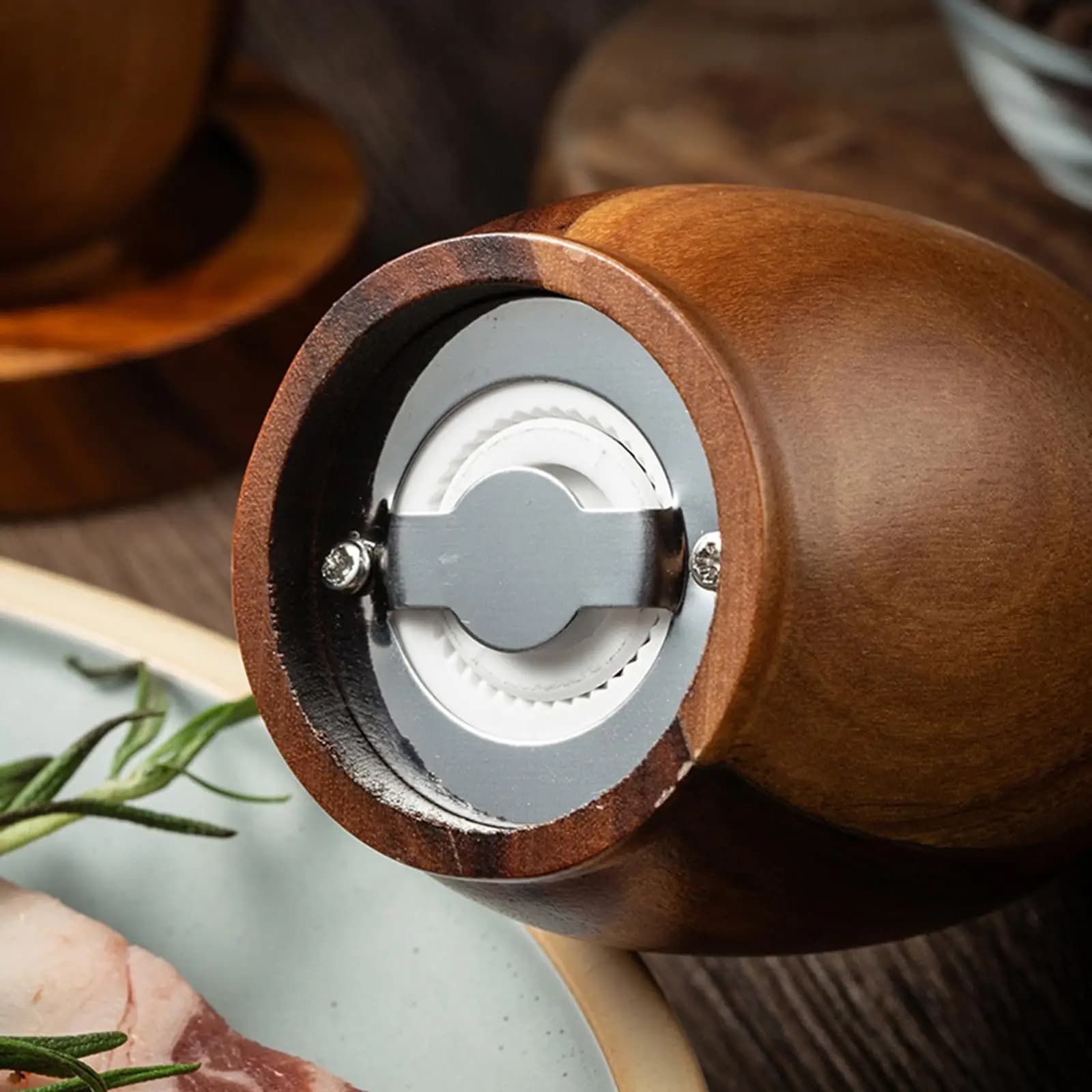 Set Macina Sale e Pepe in Legno di Acacia, Macina Spezie Manuale Regolabile per Cucina e Preparazione Alimenti