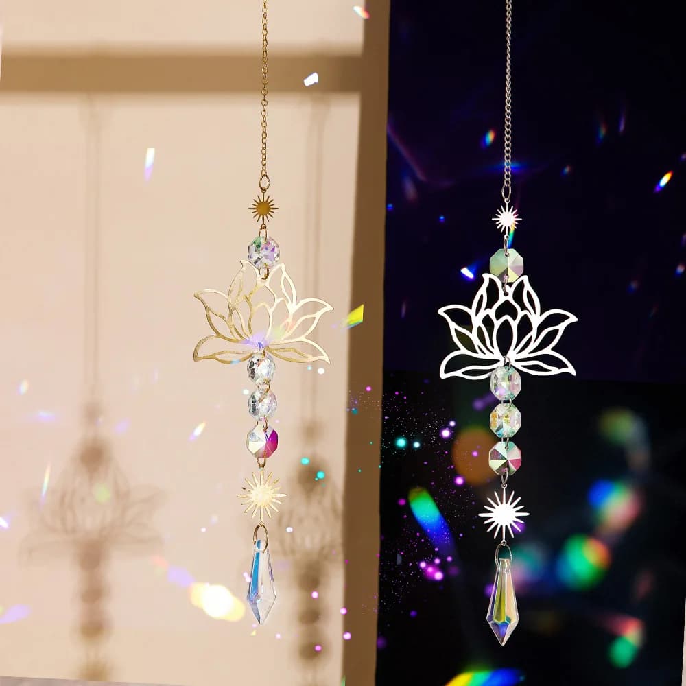 FL Metal Lotus Crystal Wind Chimes Hot Sale Sunshine Catcher Wall Garden Hanging