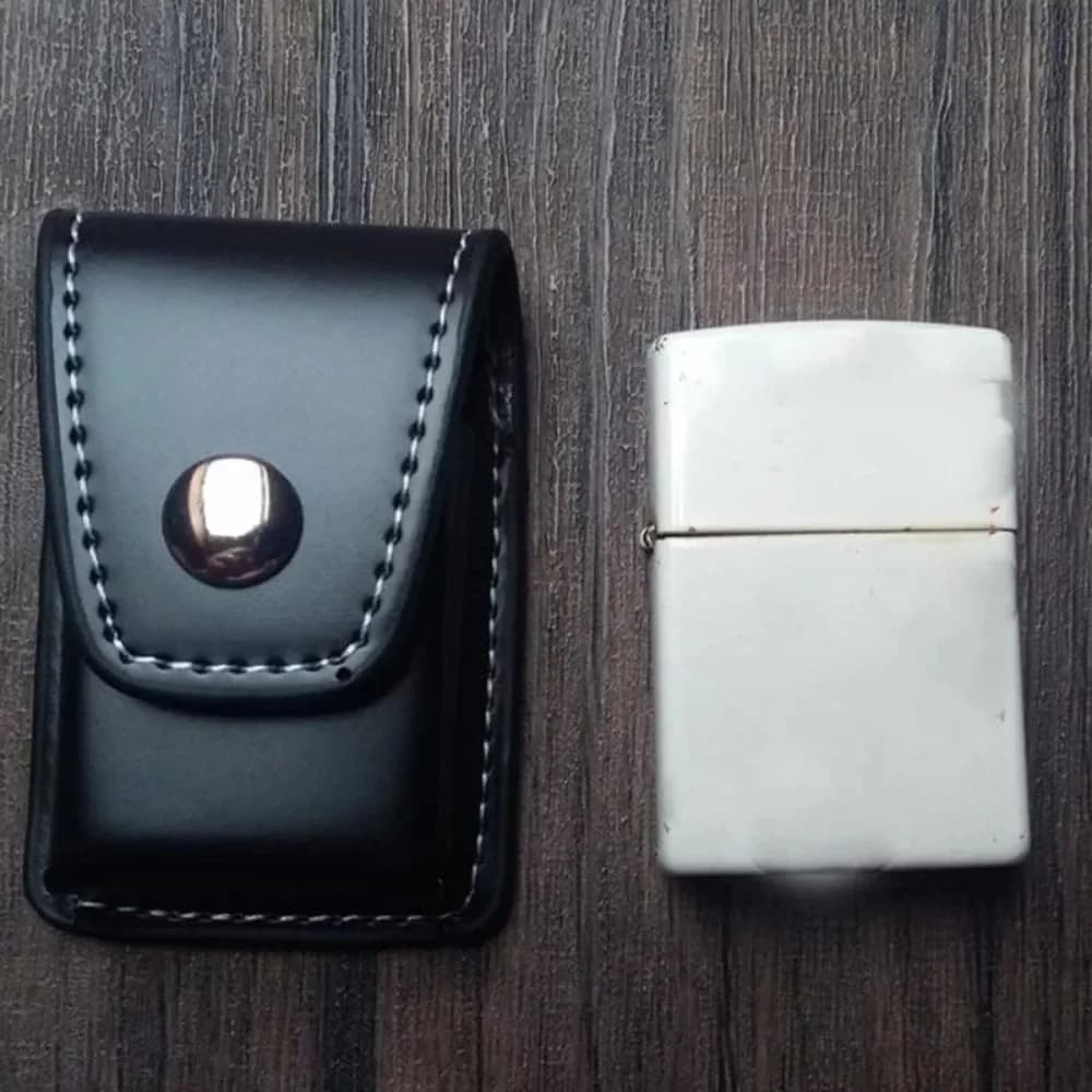 Custodia nera Custodia porta pochette in pelle PU fatta a mano con porta accendino con passante per cintura