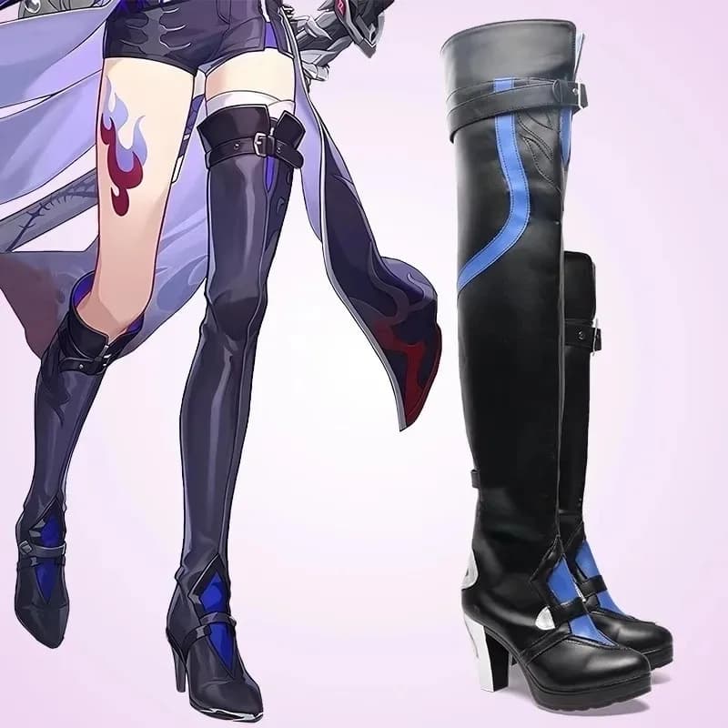 qq78Request7Game Honkai Star Rail Acheron Scarpe Cosplay Stivale lungo Martin Stivali Anime Gioco di ruolo Costume di Carnevale di Halloween Vestito
