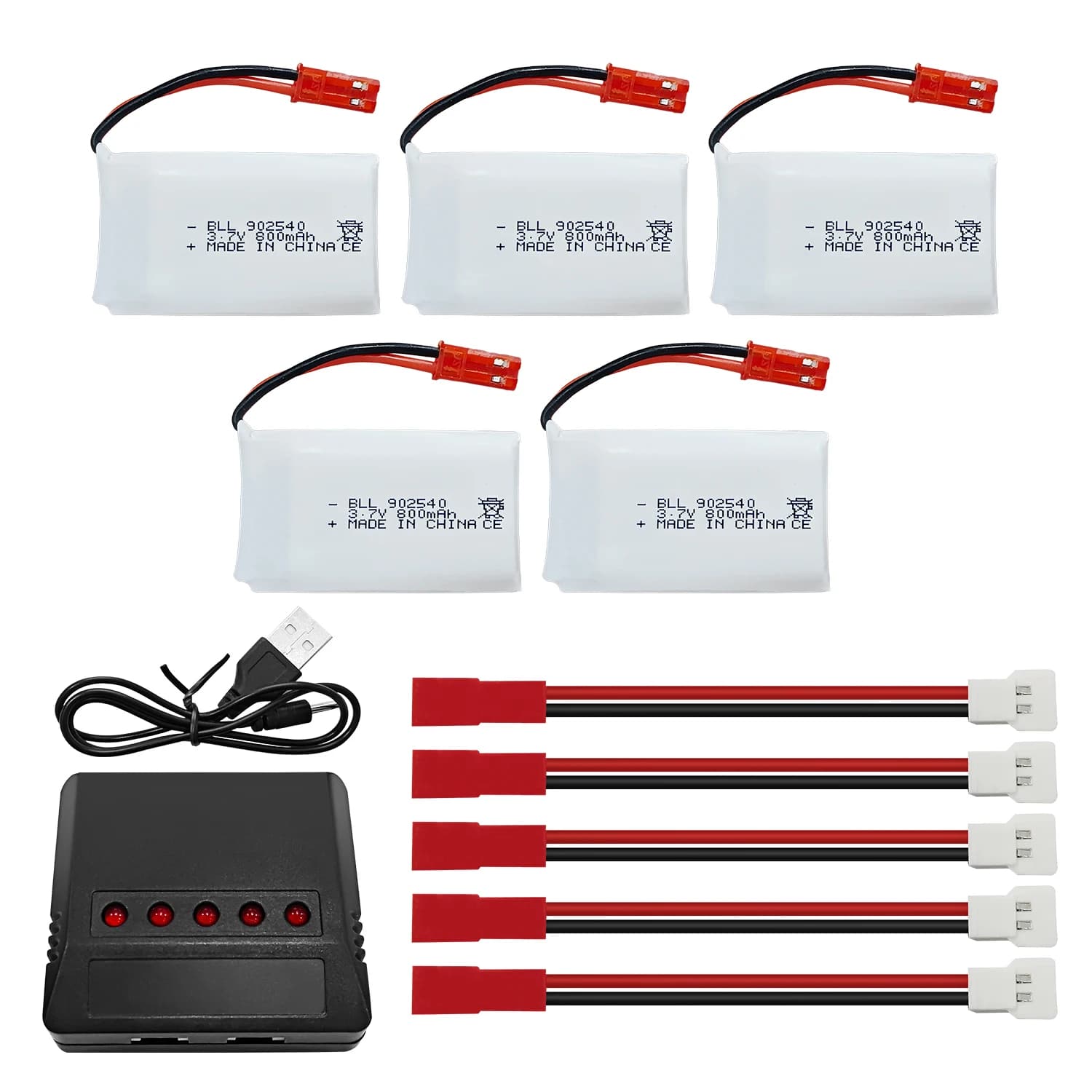 5PCS 3.7V 800mAh 30C Lipo Batteria + Caricatore 5-in-1 per SYMA X56W MJX X400W X300C X800 HS110 HS200 S670 V950hd S1750 V2450 RC Drone