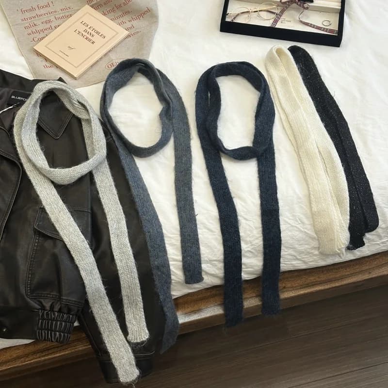 2024 New Style Fashionable Thin Scarf Stackable Long Scarf Hot Girls Wear Woolen Scarf Korean Narrow Strip Scarf