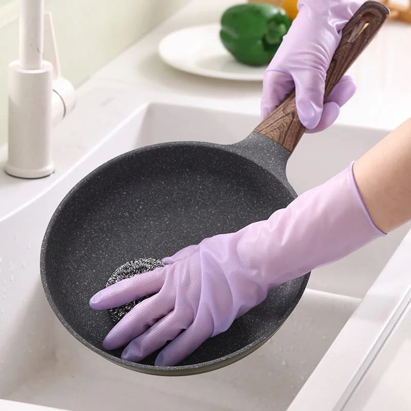 Guanti Antiscivolo per Pulizie Domestiche, Guanti in Nitrile Viola Impermeabili per Lavare i Piatti, Cucina, Giardino, Lavanderia, Guanti in Gomma Riutilizzabili