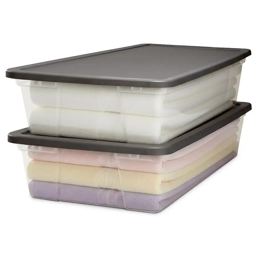 Pack of 2 Snaplock containers, small transparent plastic containers with covers, 28 quarters, grey, stackable, per bedroom, bathroom
