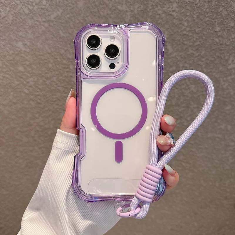 Custodia per telefono antiurto trasparente color caramello 3IN1 per IPhone 17Air 16E 15 14 Plus 13 12 Pro Max Cordino carica magnetica Proteggi la copertura