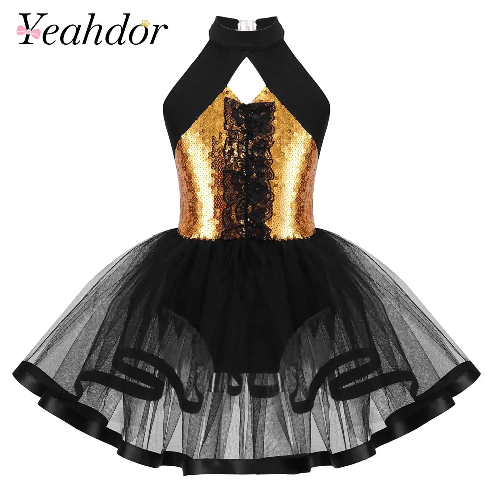 Vestito Tutu da Danza Jazz con Paillettes per Bambine, Abito da Ginnastica Scintillante per Ragazze, Costume da Ballerina per Spettacoli