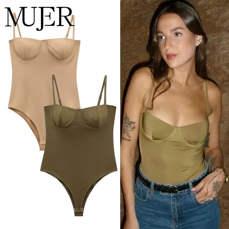 MUJER Body sexy in raso da donna Top bustier senza schienale Abiti sexy da donna Lingerie Body per donna Top senza maniche da donna