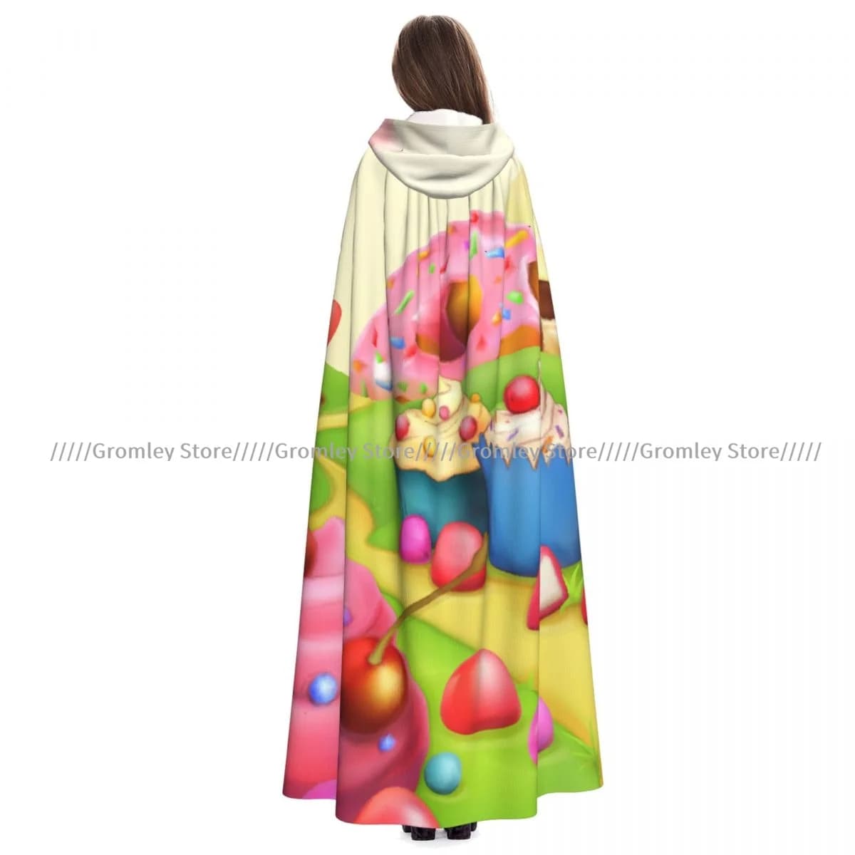 Yummy Donuts Land Cupcakes Ice Cream Candy Clouds Witch Cloak Halloween Cosplay Costume Adult Unisex Cloak Retro Ages Cape