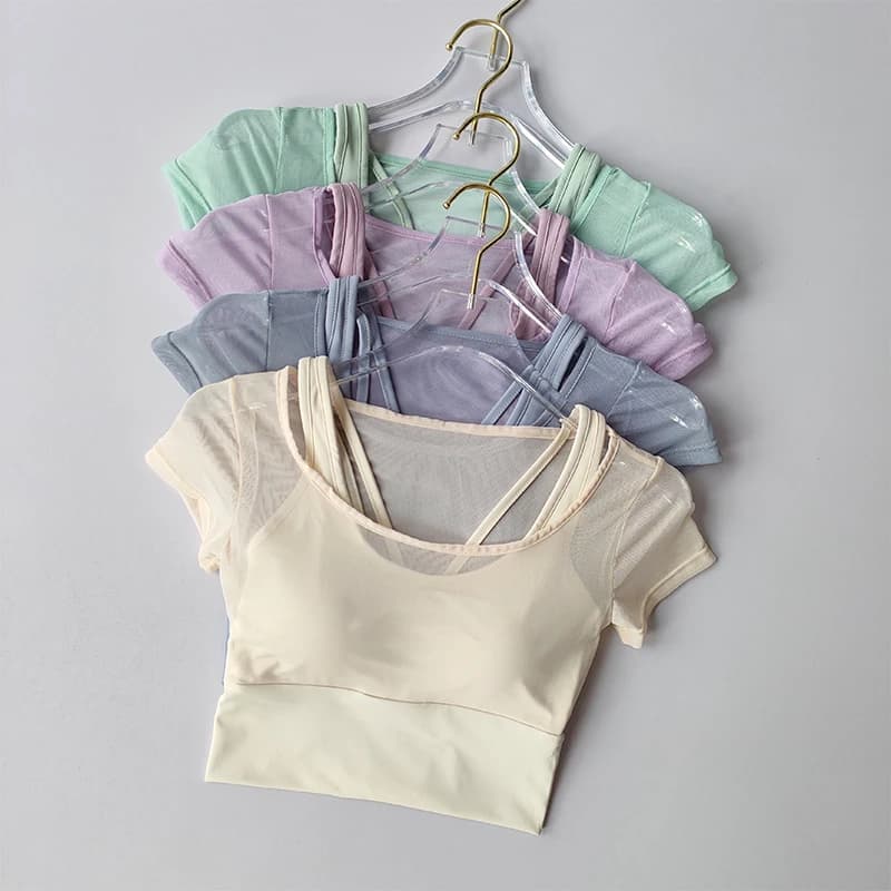 Fitness Suit for Training Pilates Women's Pillow Chest Pad Yoga Jumpsuit Top Drying High-end High-end Sport Short Sleeved Breathable