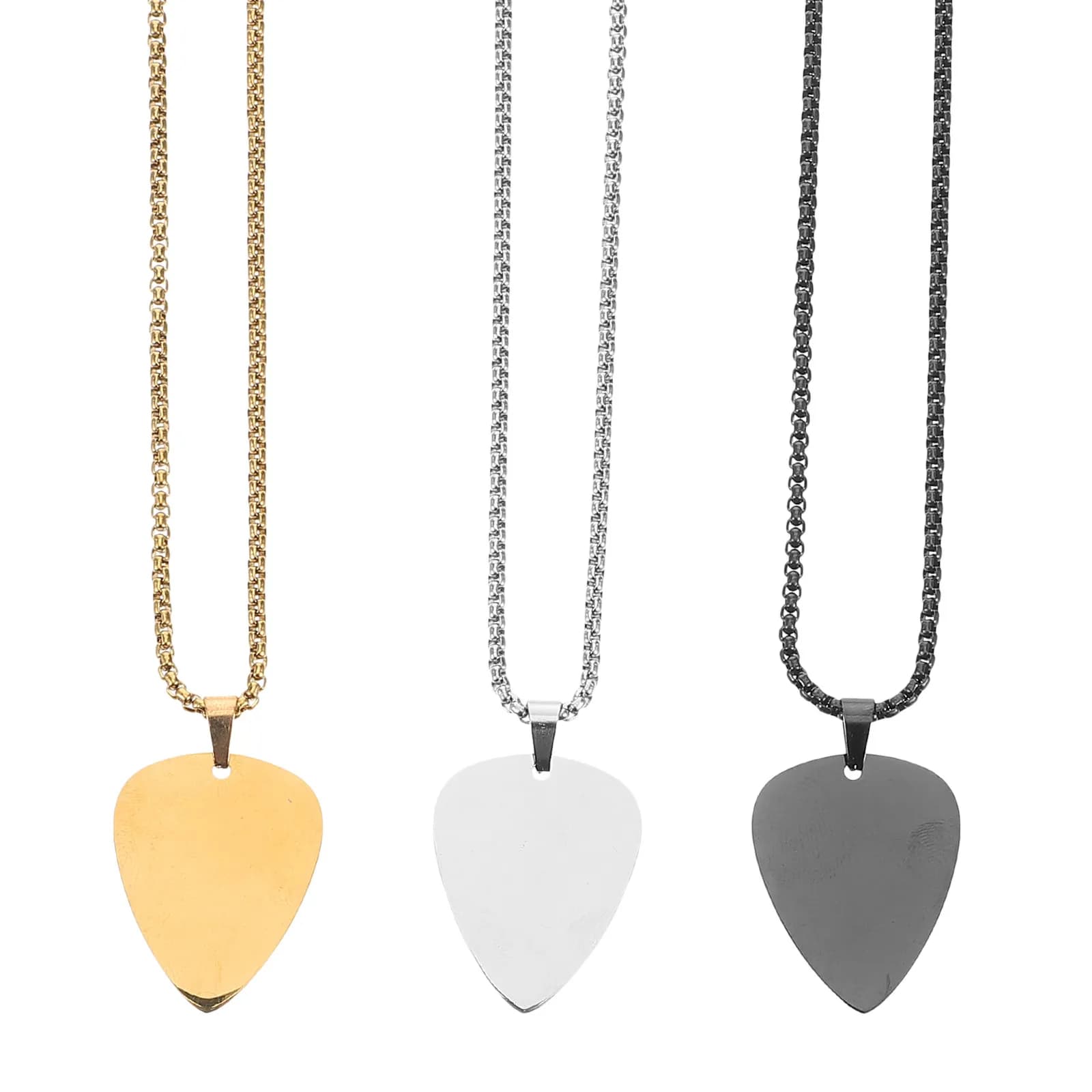 3Pcs Guitar Pick Necklace Sleek Stainless Steel Titanium Guitar Plectrum Charm Necklace Versatile Occasion Jewelry