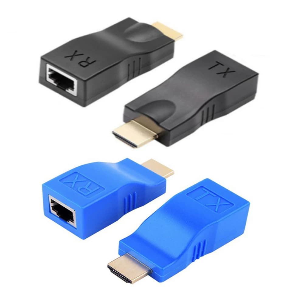 2 pezzi di prolunga video compatibile HDMI a RJ45 4K 3D HDTV fino a 30M di estensione a RJ45 su adattatore Ethernet LAN di rete Cat 5E/6